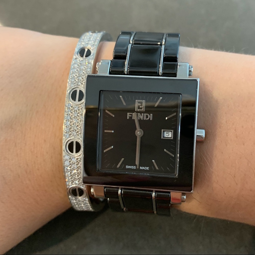 Fendi Black Ceramic Swiss made watch Quartz Square - Picture 3 of 5
